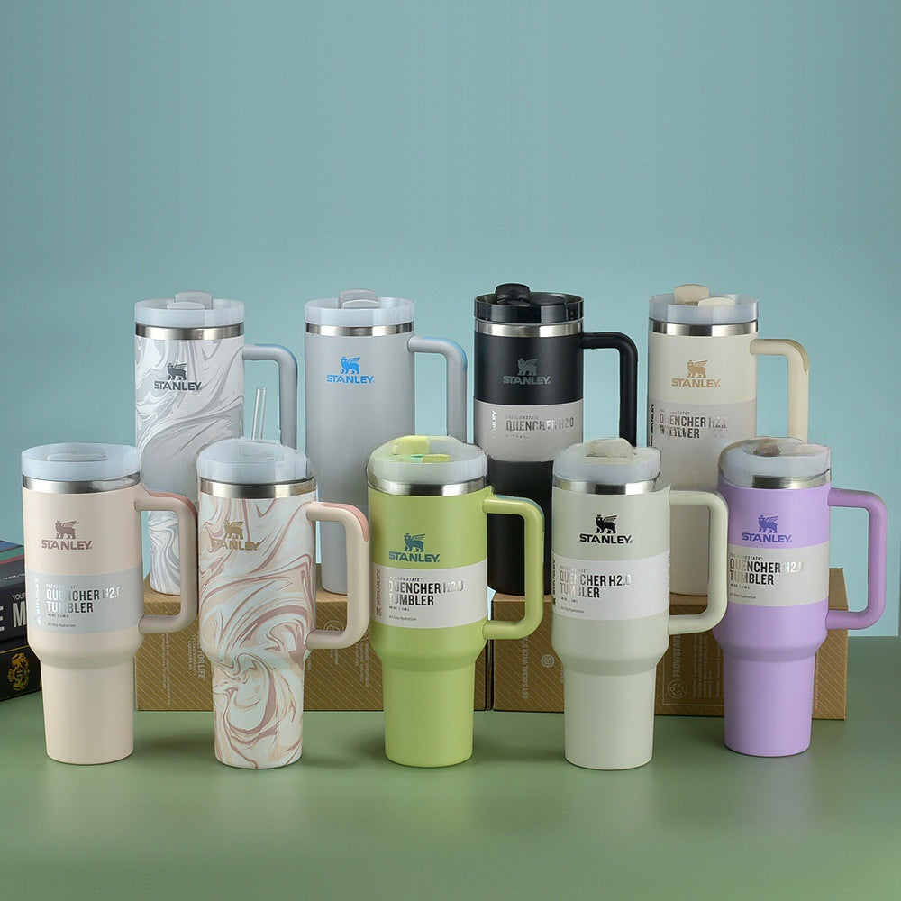 Main 40oz Stainless Steel Car Mugs Vacuum Cup Handle Straw Bottle image
