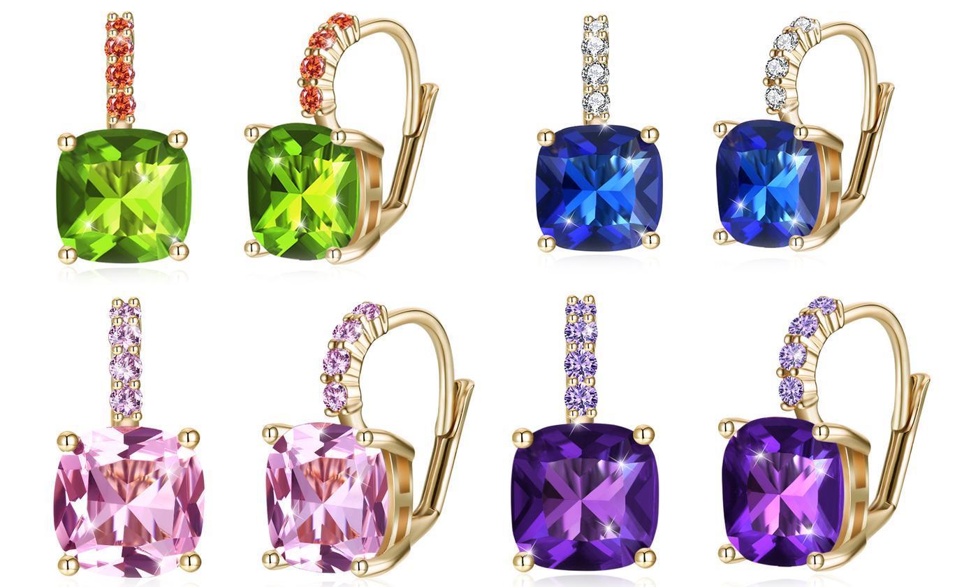 Main Asscher Cut Leverback Earrings Set in 18K Gold Plating Made with image