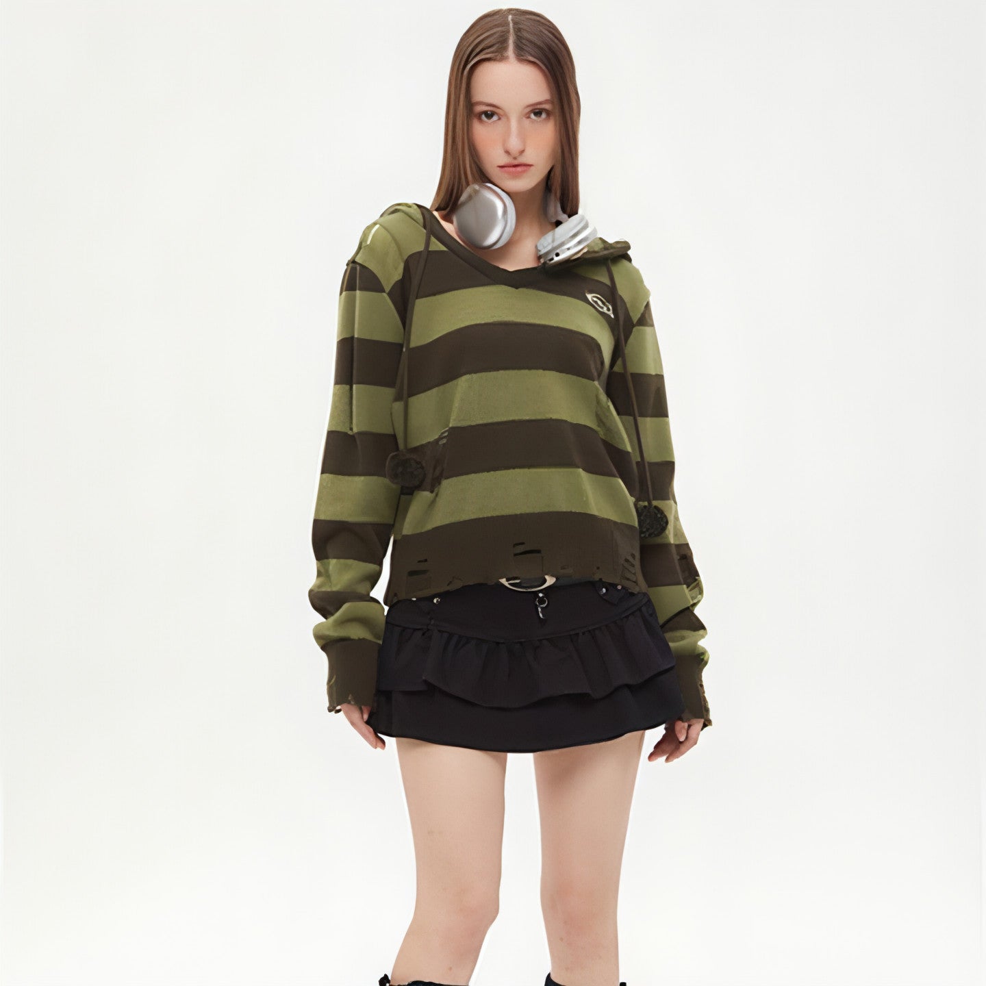 Main Autumn Hooded Sweater Women Contrast Stripe Thin image