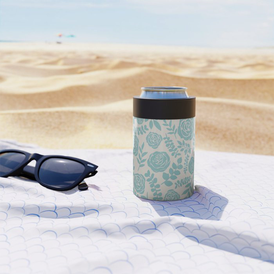 Main Baby Blue Floral Can Cooler/Koozie image
