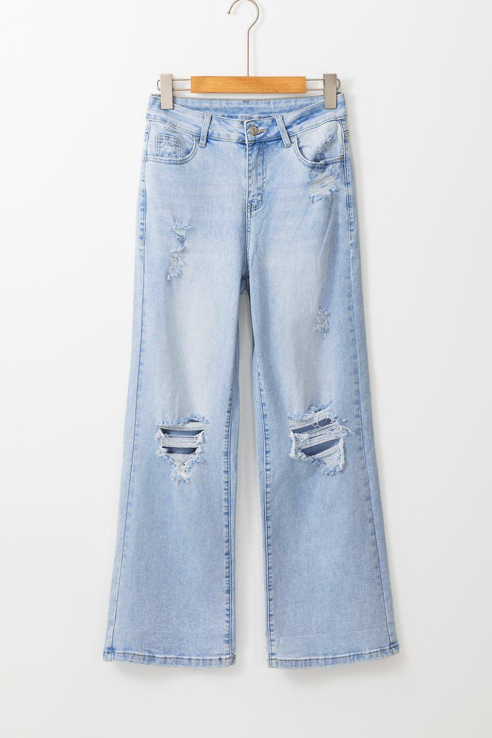 Main Beau Blue Vintage Light Wash Distressed Flare Jeans image