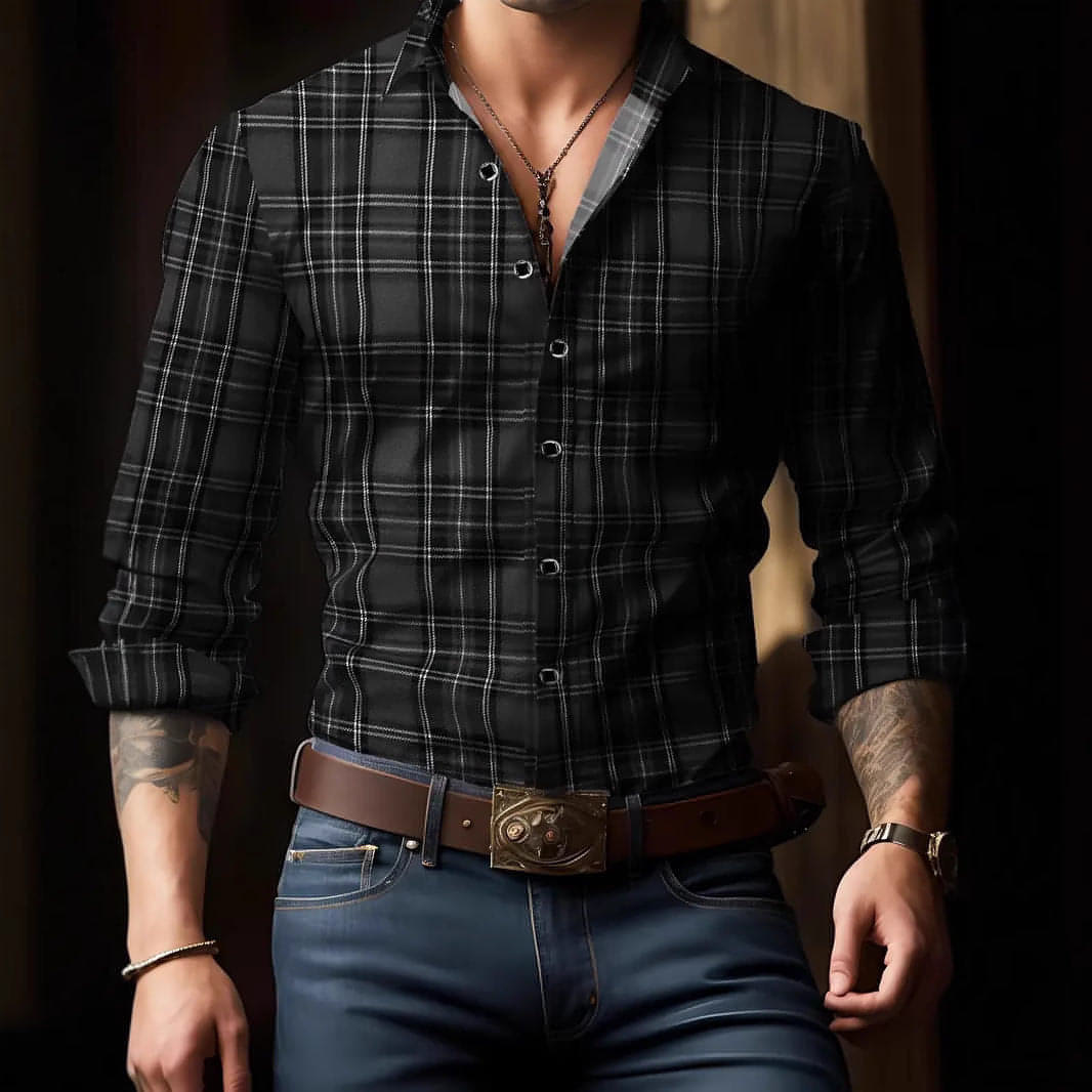 Main Breathable Volkswagen Casual Versatile Lattice Men's Long Sleeve Shirt image