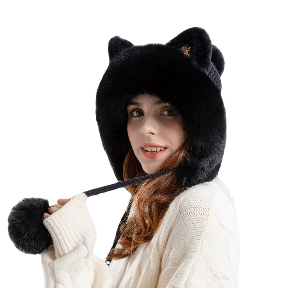 Main Cute Knitted Hat Winter Female Cartoon Cat Ears Beanie Cap image