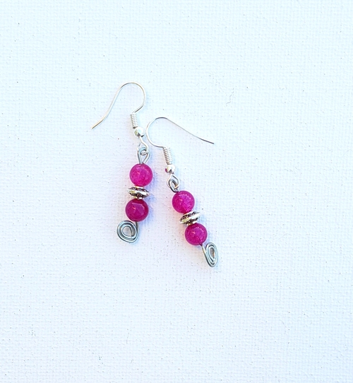 Main Handmade dyed pink quartz earrings boho earrings pink jade earrings image