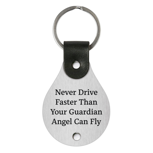 Main Leather keychain – Never drive faster than your guardian angel can fly image