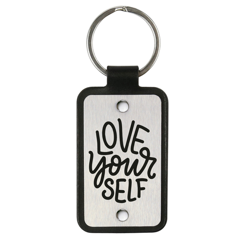Main Leather keychain with stainless steel plate – Love yourself image