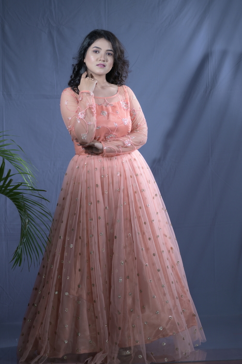 Main Peach Flared Party Dress image