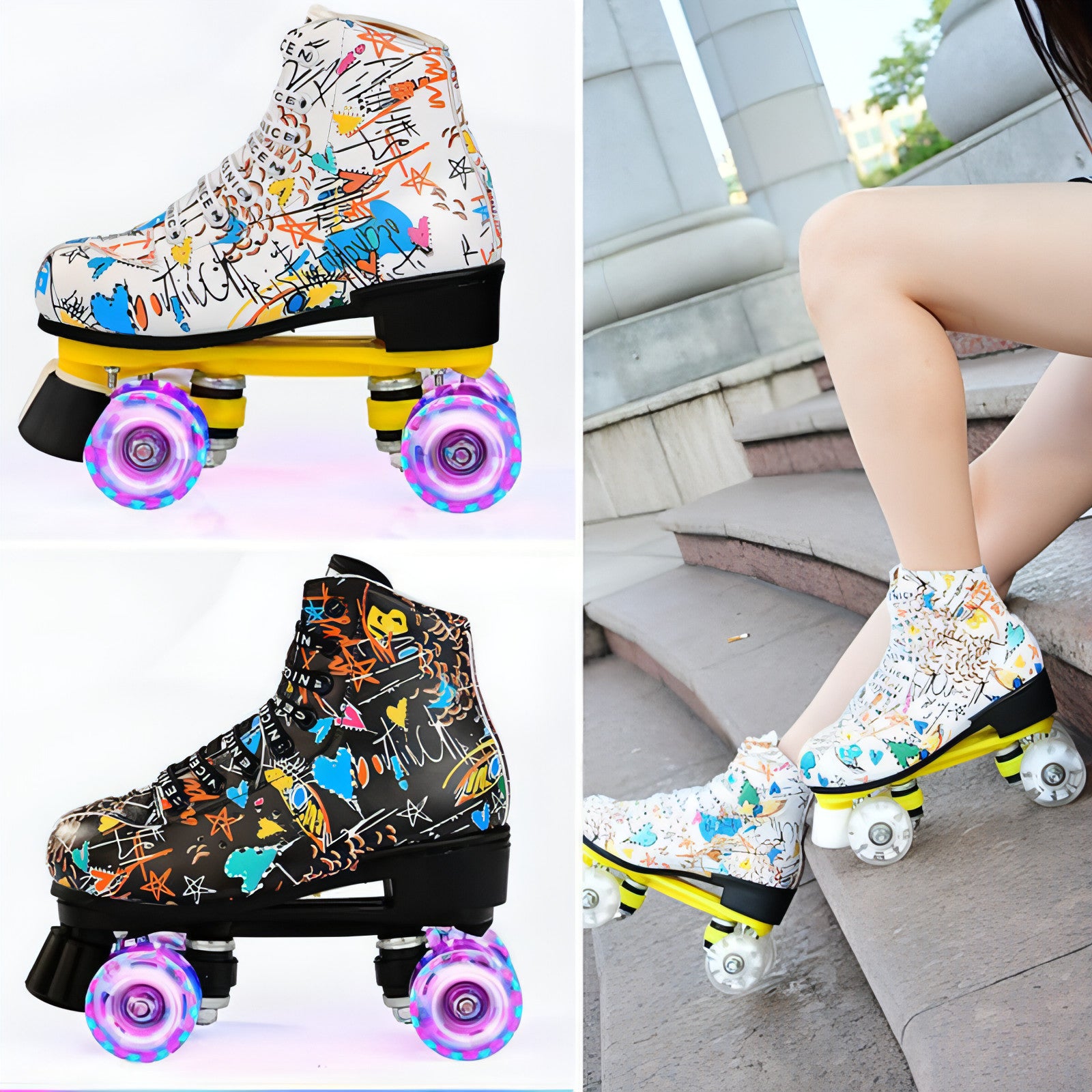 Main Double Row Skates New Flash Wheel Wear-resistant Four-wheel Roller image