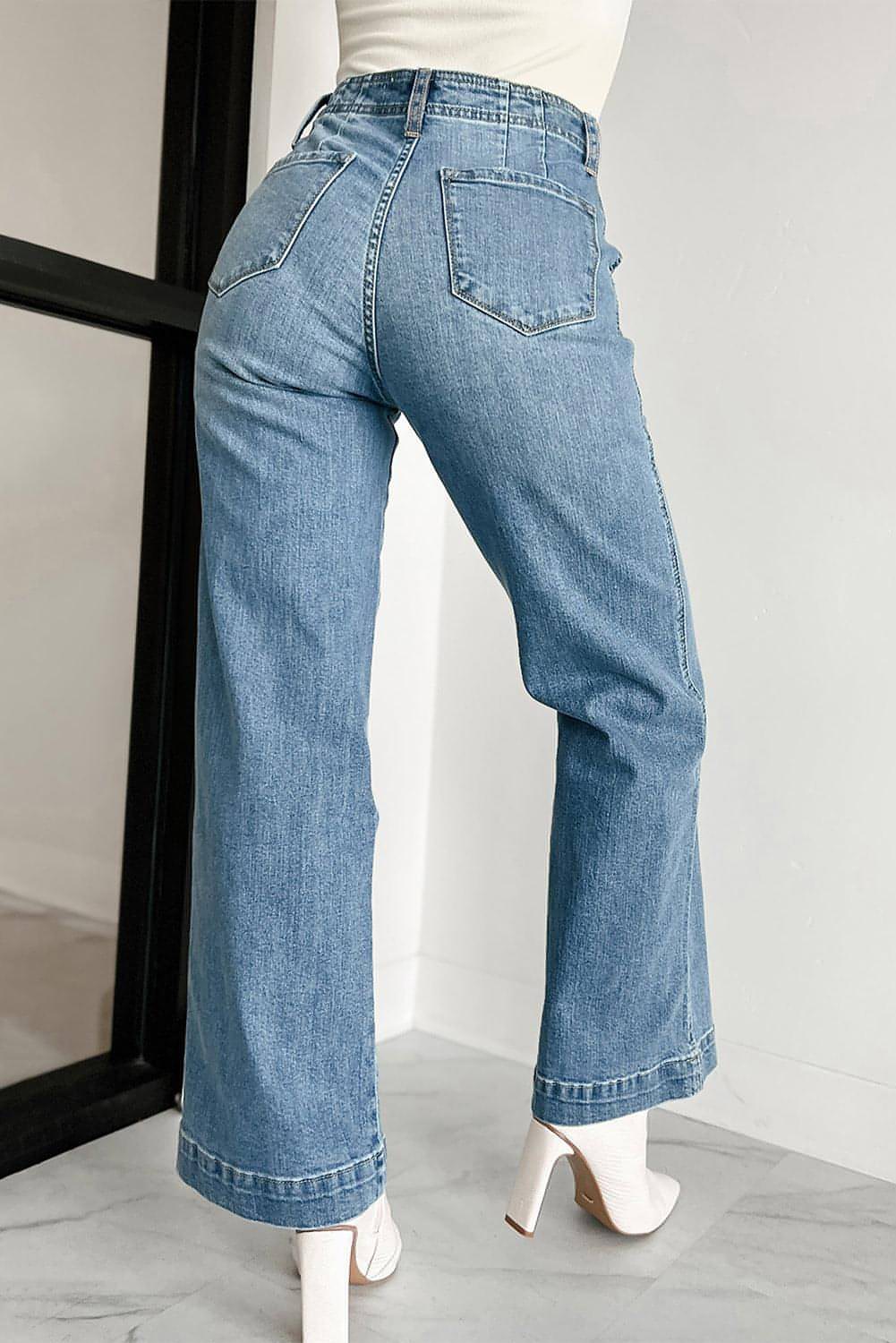 Main Dusk Blue Multi Buttons Medium Wash Straight Loose Leg Jeans image