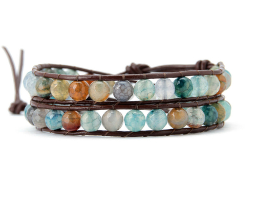 Main Fashion Natural Onyx 2 Strands Leather Wrap image