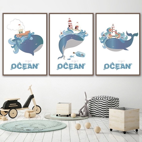 Main Ocean Whales Balloon Castle Wall Art image