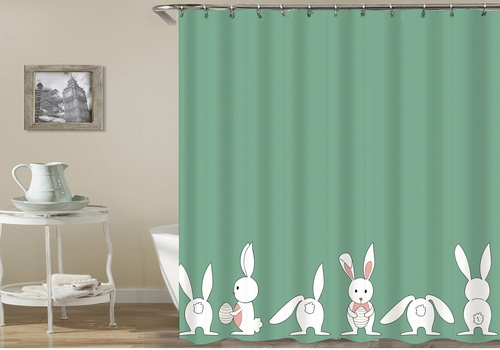 Main Solid Green Behind Cute Little Bunnies Shower Curtain image
