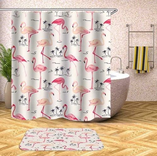 Main Flamingos And Palms Pattern Shower Curtain image