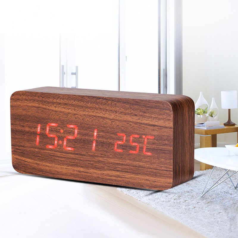 Main LED Teak Cuboid Alarm Clock image