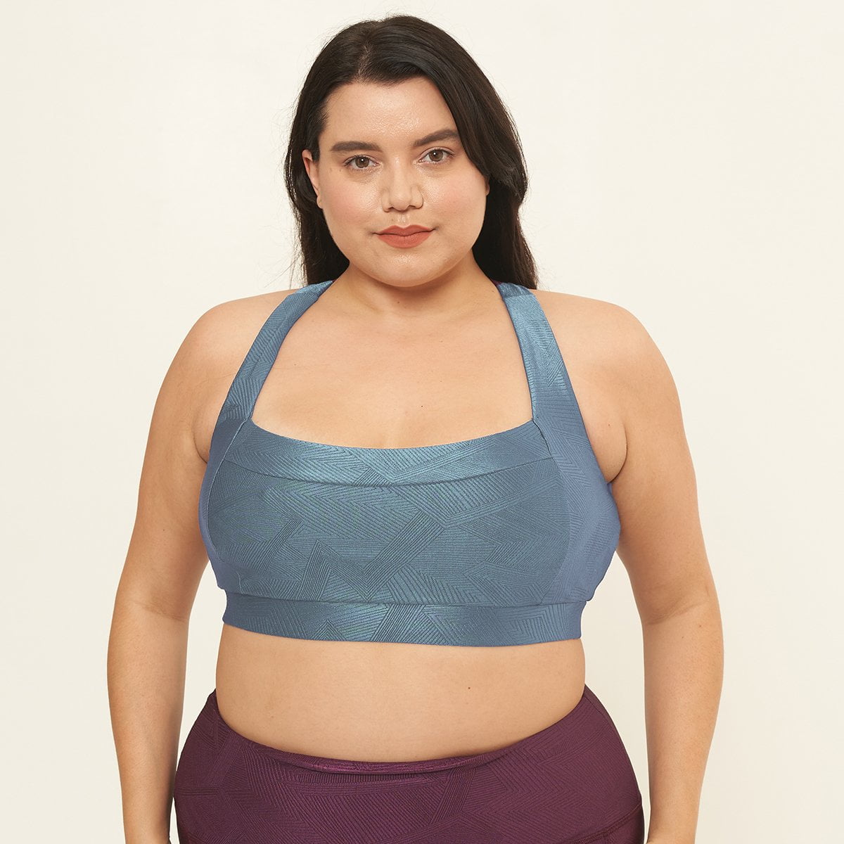 Main Square Neck Performance Bra - Slate Blue Geo Pattern image