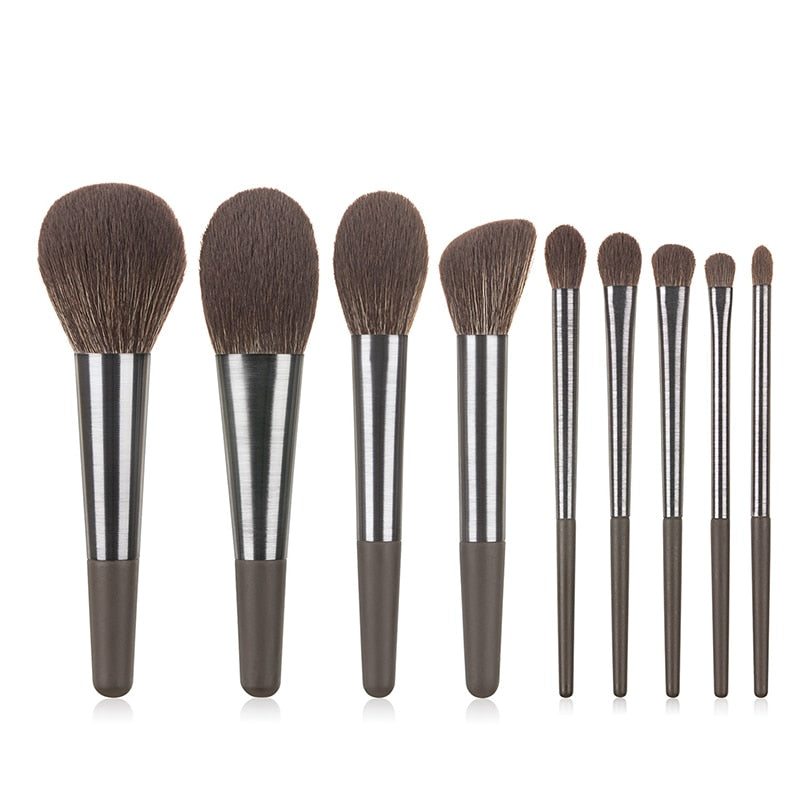Main Long Brushed Aluminum Tube 9pcs Makeup Brushes Set Professional image