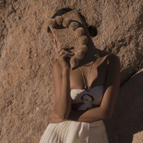 Main Natural Margarita Straw Party Clutch, with Nude Pom-poms image