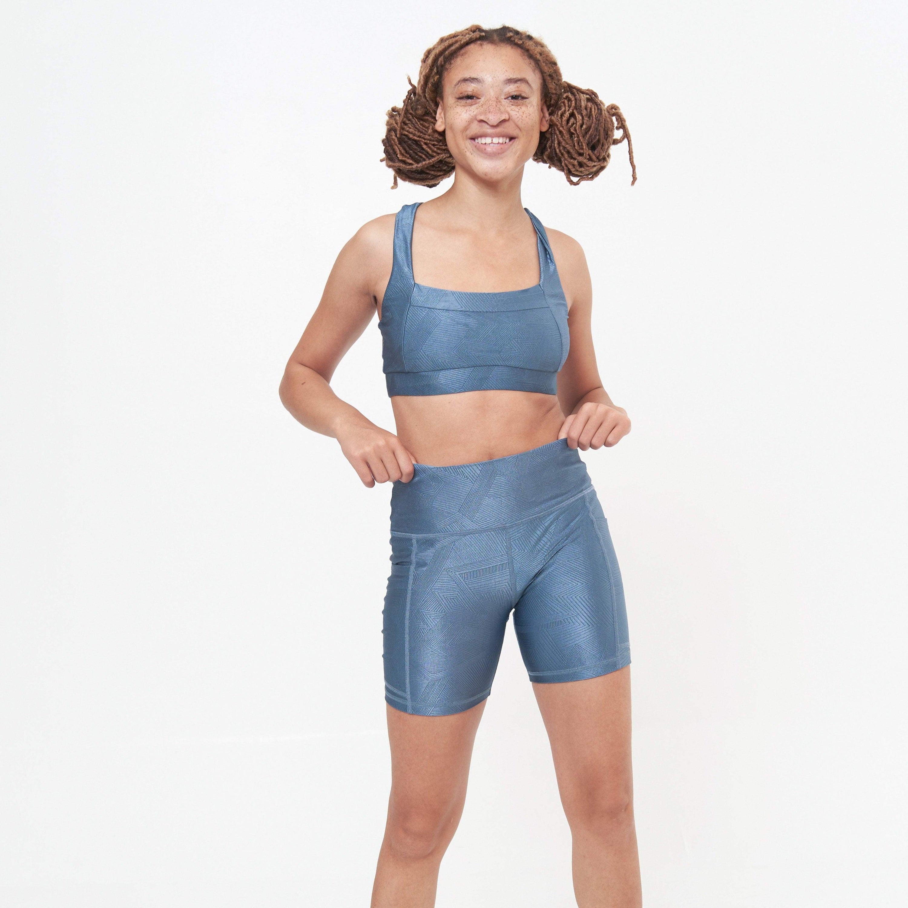 Main Pocket Bike Short - Slate Blue Geo Pattern image