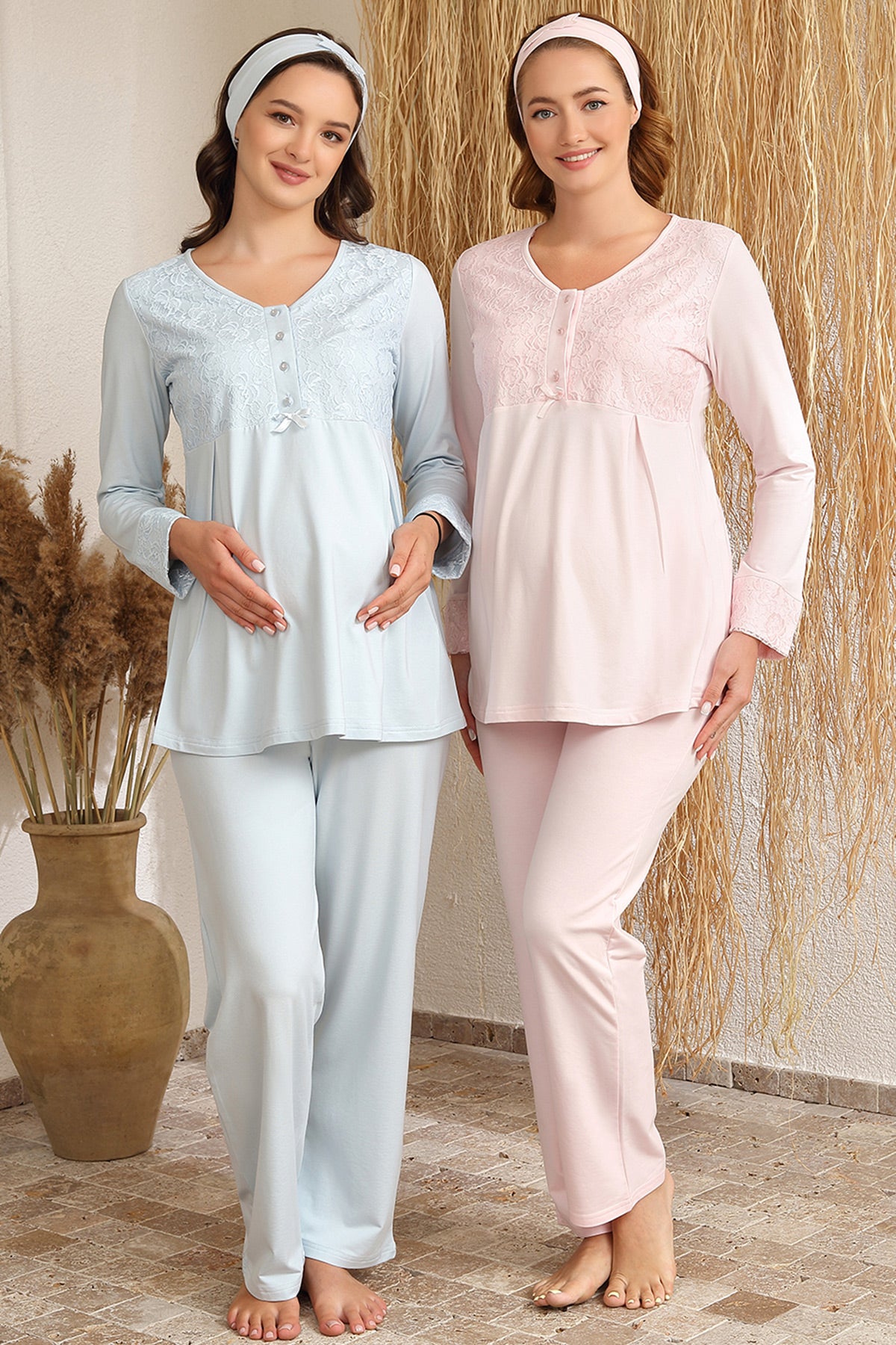 Main Shopymommy 4404 Guipure Collar Maternity & Nursing Pajamas image