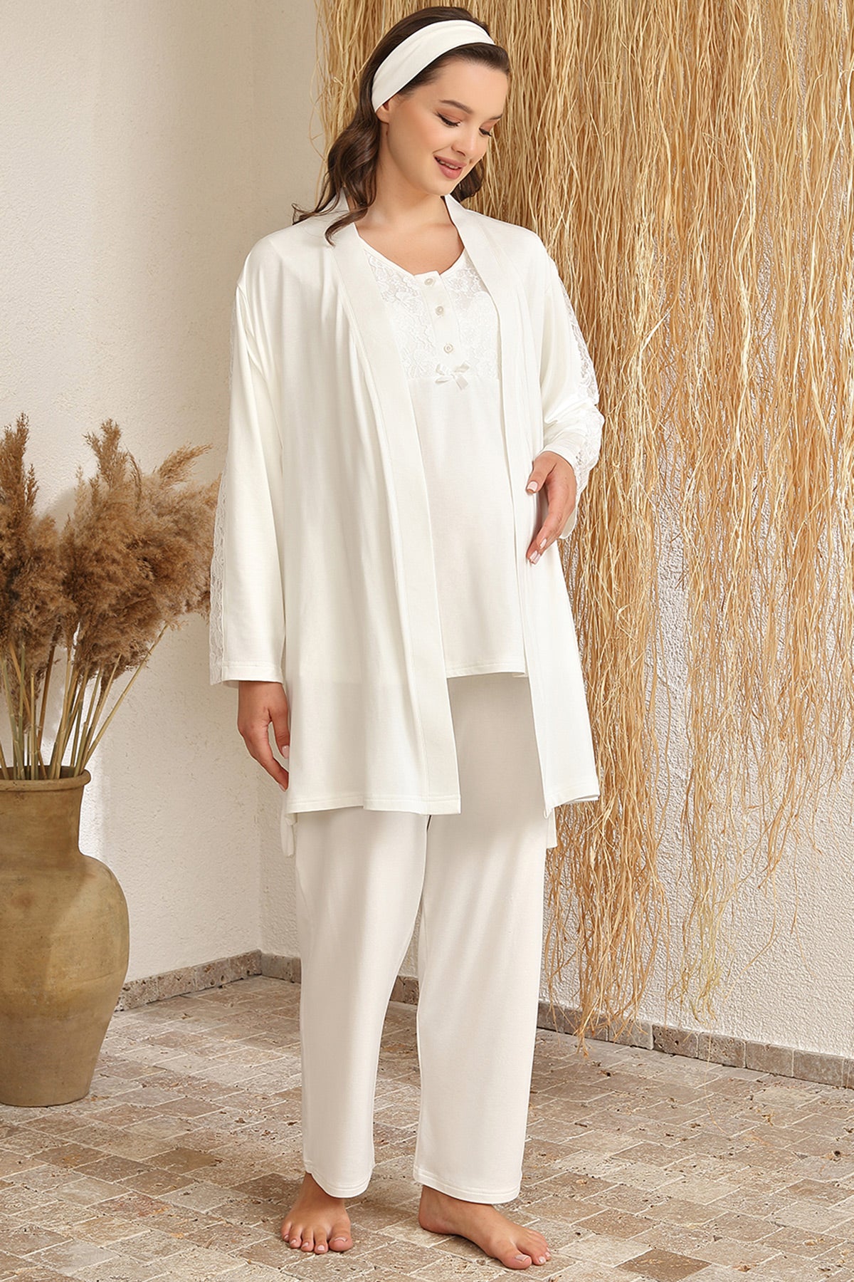 Main Shopymommy 4403 3-Pieces Maternity & Nursing Pajamas With Lace Sleeve image