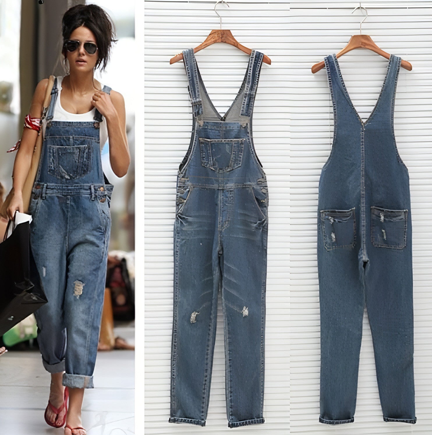 Main Shredded denim jumpsuit overalls image