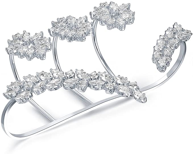 Main Silver Bejeweled Unique Design CZ Cubic Zirconia Multiple Finger Ring image