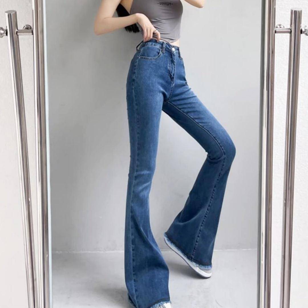 Main Small High Waist Raw Hem Jeans Retro Women image