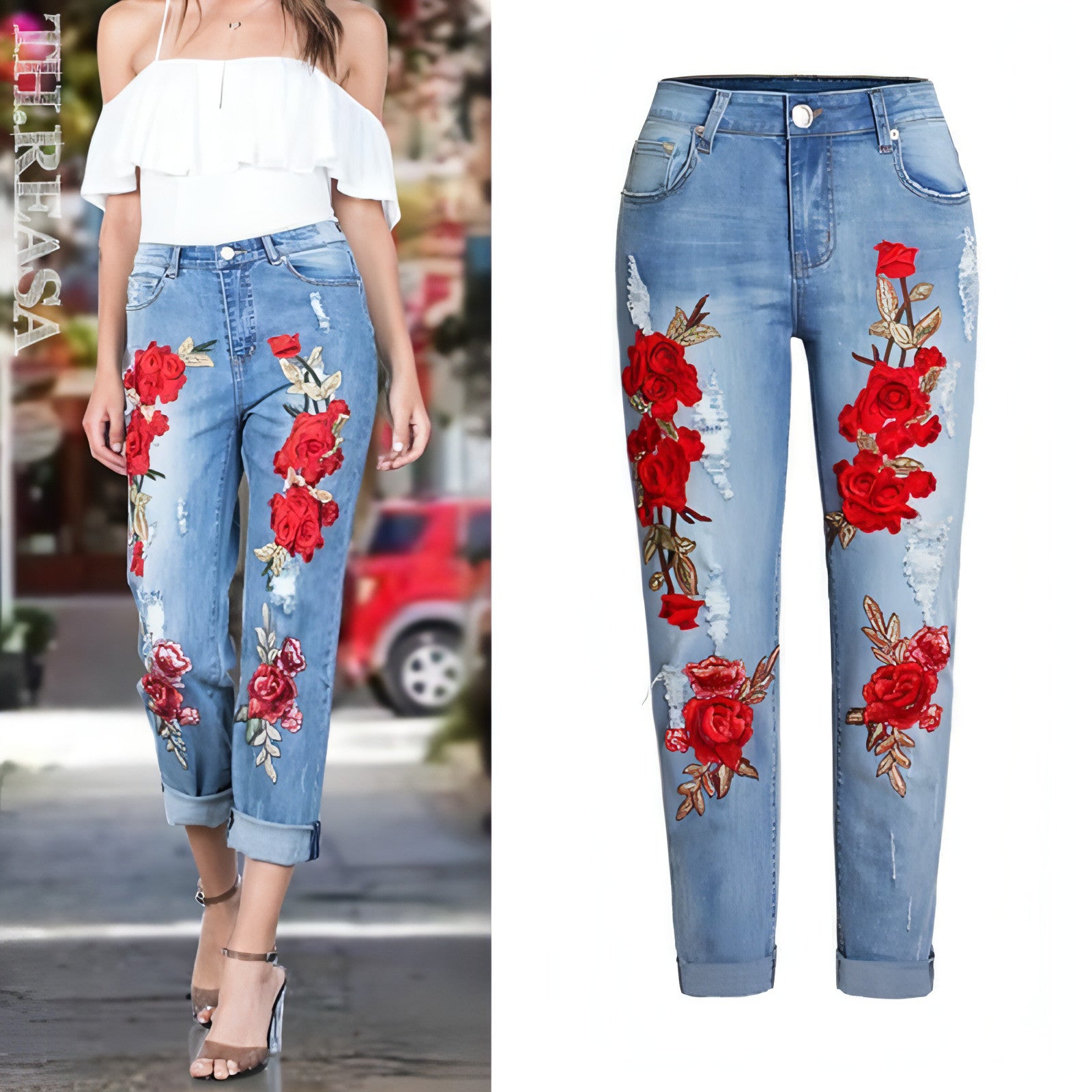 Main Summer Long Jeans Loose Women Hole Pants Plus Size image