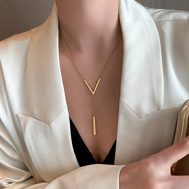 Main V-Shaped Pendant Titanium Steel Necklace image