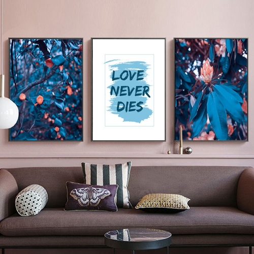 Main Wall Art Canvas Painting Blue Pink Flower Tree image