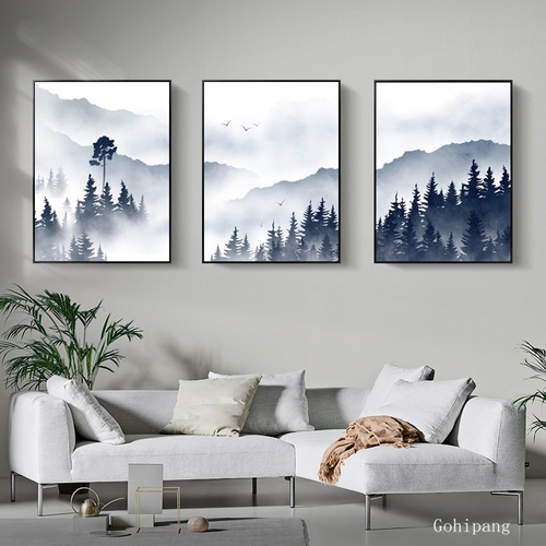 Main Watercolor Foggy Forest Amazing Scene Canvas image