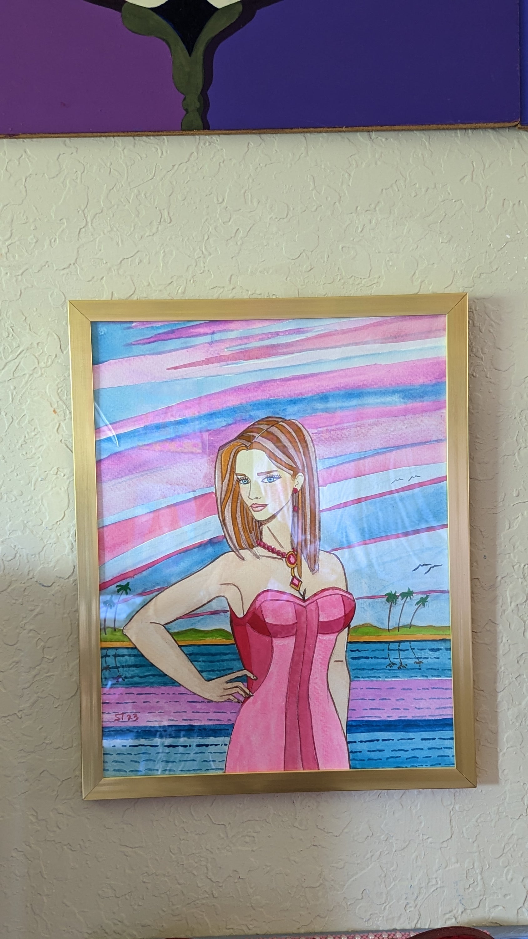Main Watercolor Painting Maiden Adira Florida Sunset Original Framed  image