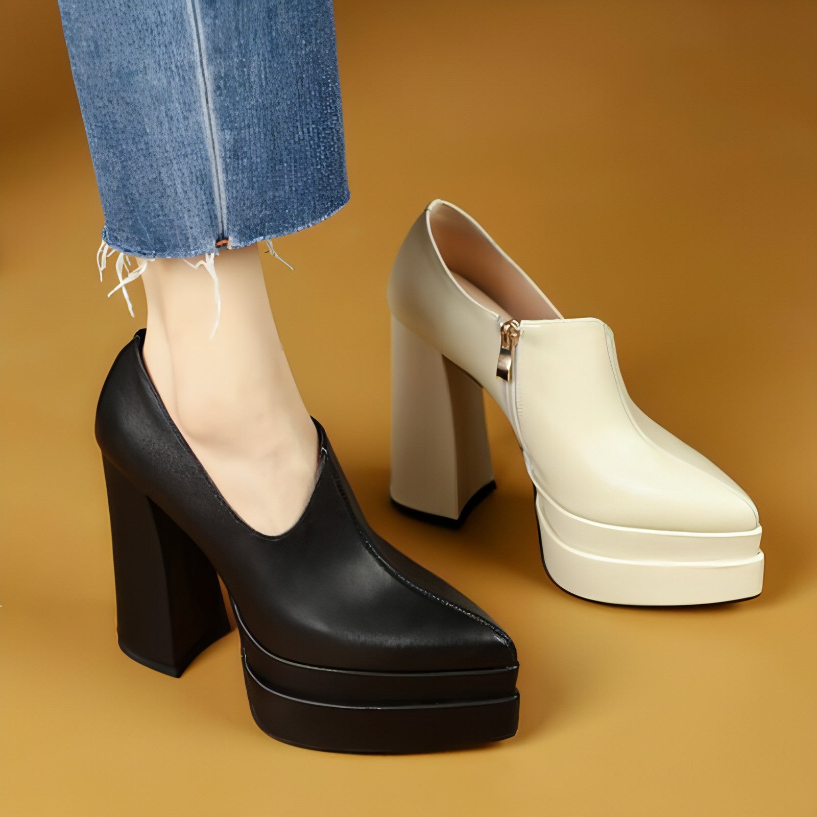 Main Women With Pointed Deep Cut High Heels image
