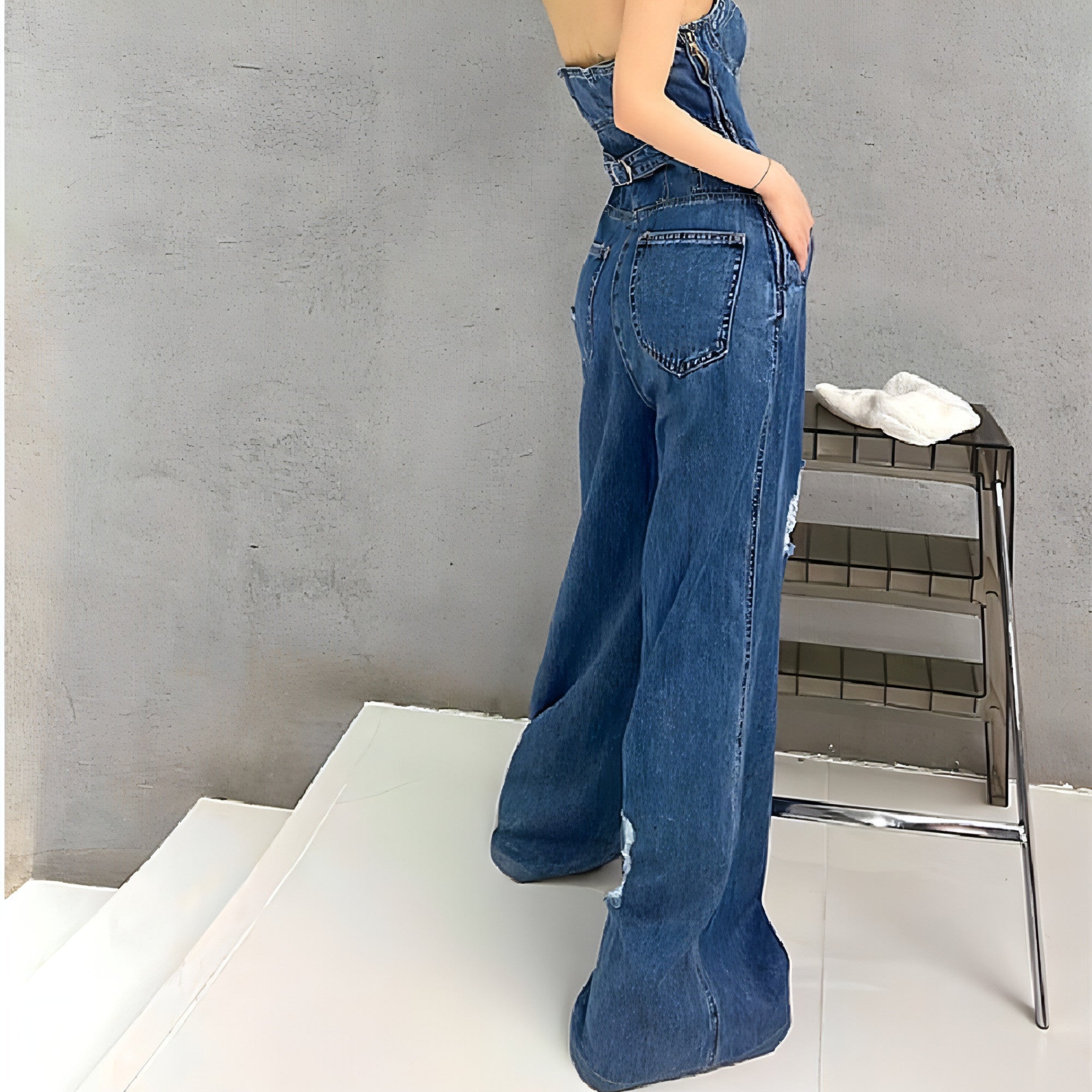 Main Women's  Bra Denim Jumpsuit image