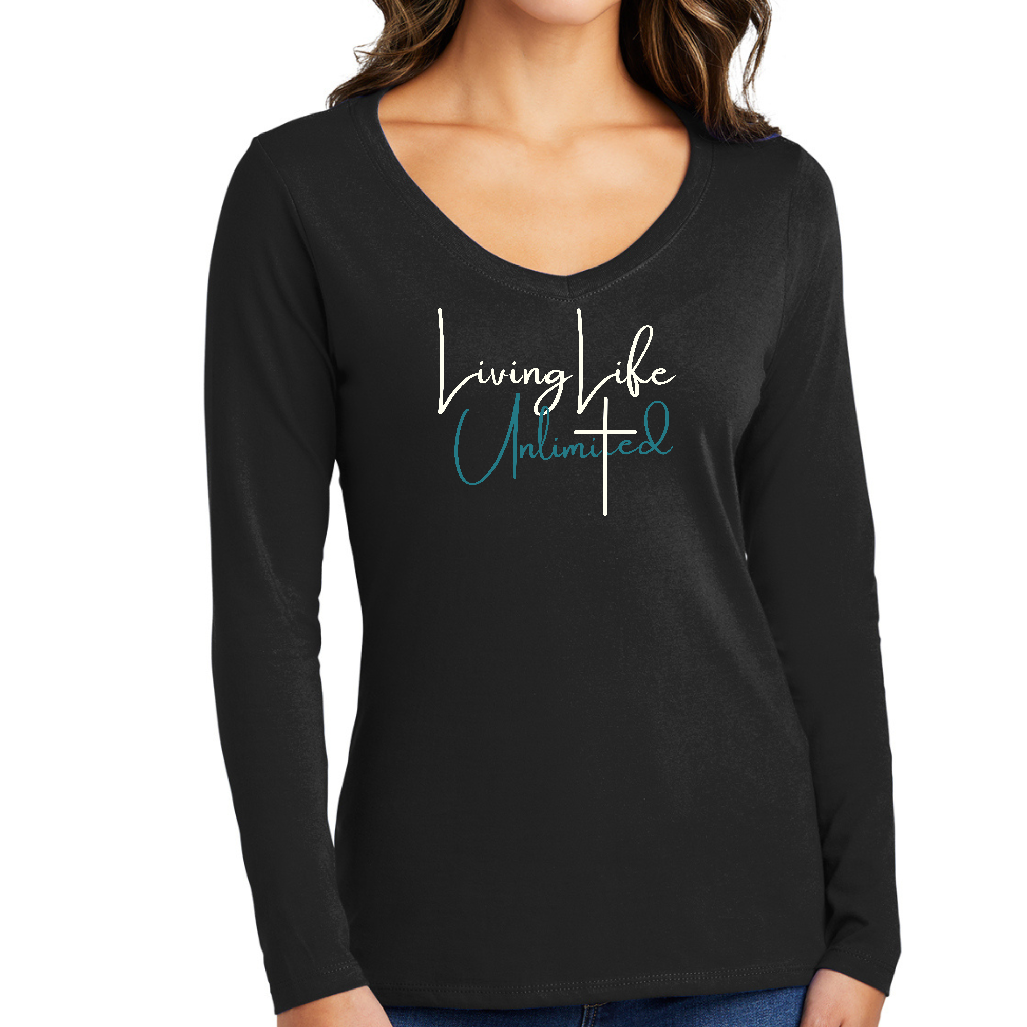 Main Womens Long Sleeve V-neck Graphic T-shirt - Living Life Unlimited image