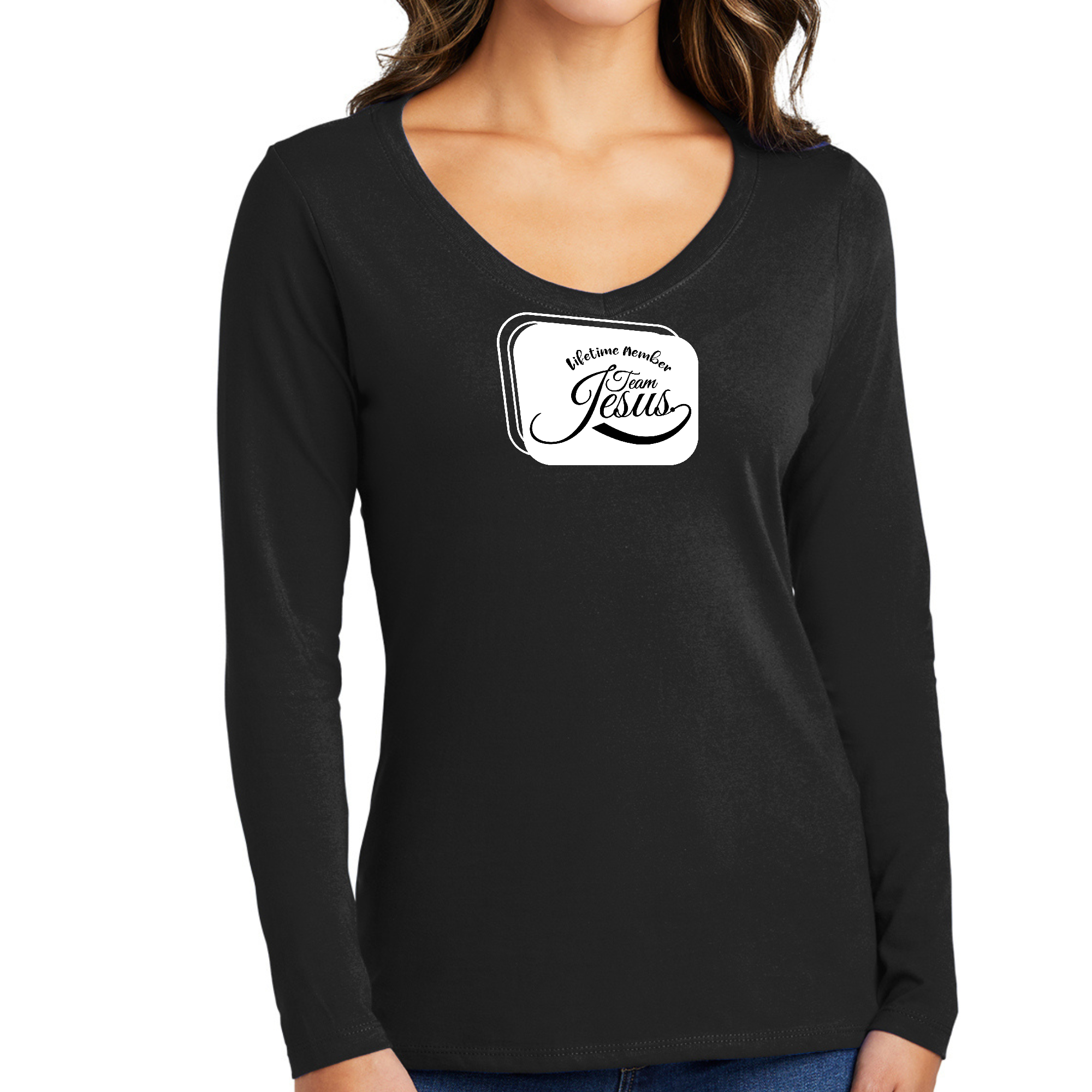 Main Womens Long Sleeve V-neck Graphic T-shirt - Lifetime Member Team Jesus image