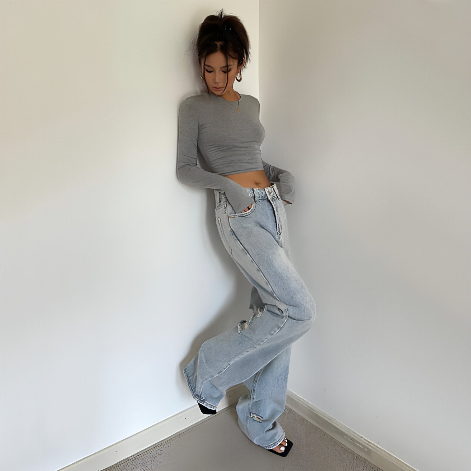 Main Women's Retro High Waist Loose Wide Legs Jeans image