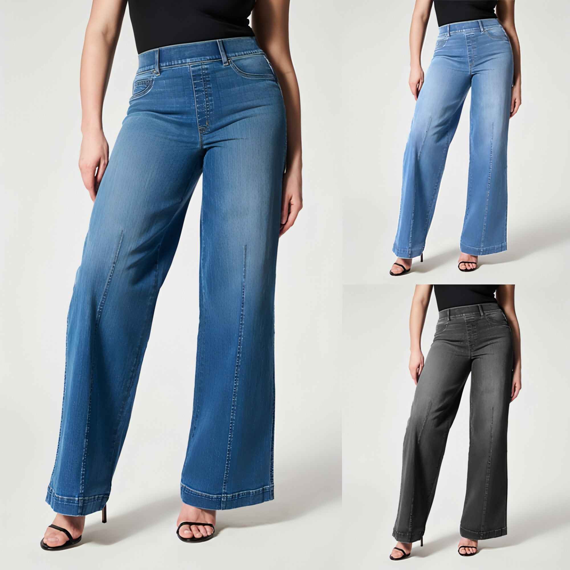 Main Women's Straight Jeans Mid Waist Wide Leg Pants High Elastic Waist image